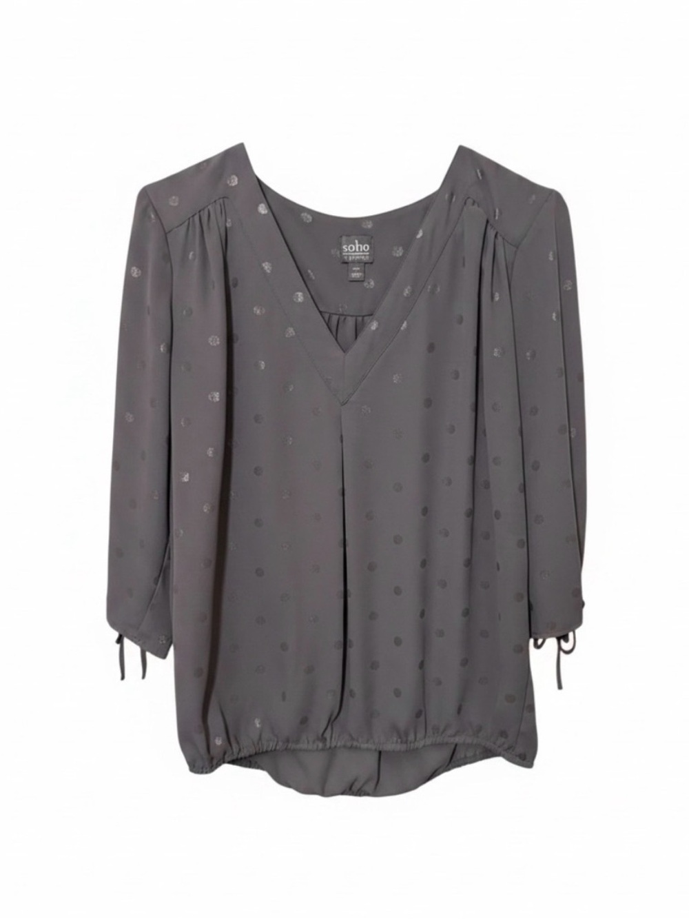 Soho New York & Company Women's Gray Jacquard Dot Print Blouse Size Medium